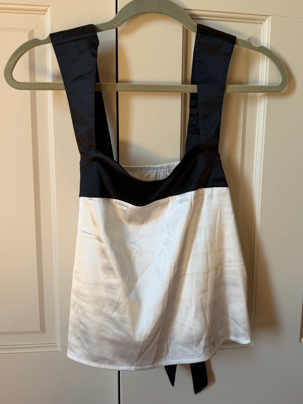 NWOT SHEIN White Satin Tank Top with Black Tie-Back Detail